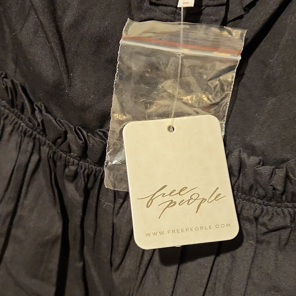 ❤️ NWT! FREE PEOPLE RENDEVOUS ME BLACK PUFF SLEEVE POPLIN MINI DRESS, MEDIUM
